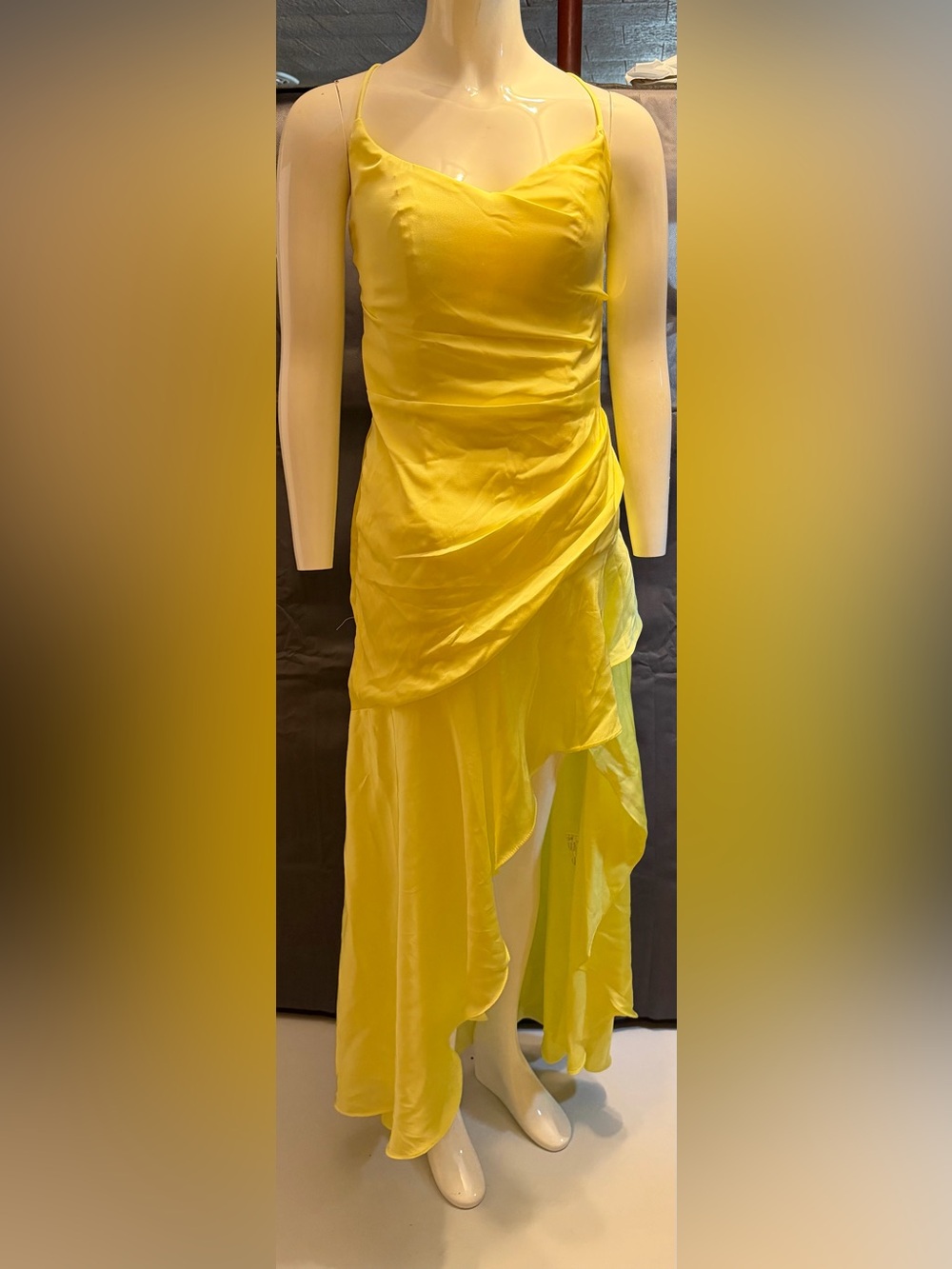 Yellow Asymmetric Slip Dress with Draped Skirt